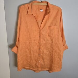 Sigrid Olsen Casual Linen Orange Button XL Blouse 100% Linen